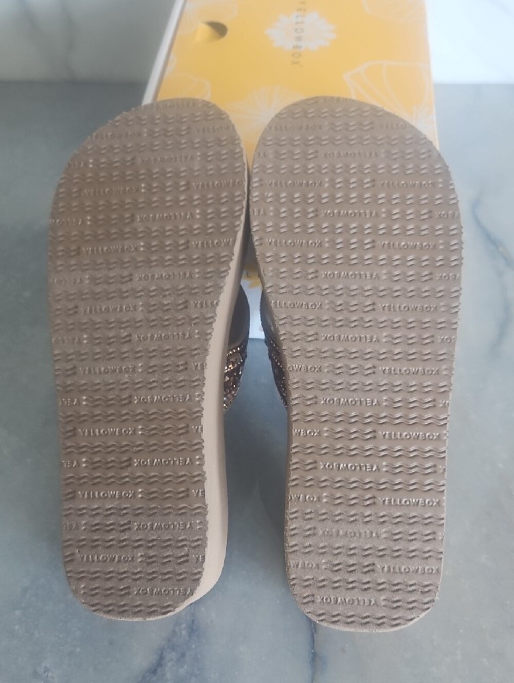 Yellow Box Beaded Taupe Platform Thong Sandals - Picture 4 of 9